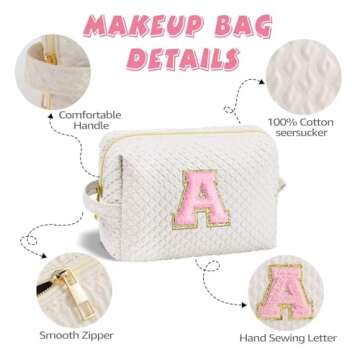 YOOLIFE Birthday Gifts for Women - 20th 30th 40th 50th 60th 70th Birthday Gifts for Women Her Mom Daughter Friend Sister Girlfriend, Personalized Gifts, Initial White Makeup Bag Cosmetic Bag S