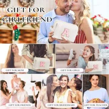 YOOLIFE Birthday Gifts for Women - 20th 30th 40th 50th 60th 70th Birthday Gifts for Women Her Mom Daughter Friend Sister Girlfriend, Personalized Gifts, Initial White Makeup Bag Cosmetic Bag S