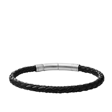 Fossil Men's Black/Silver Braided Leather Bracelet