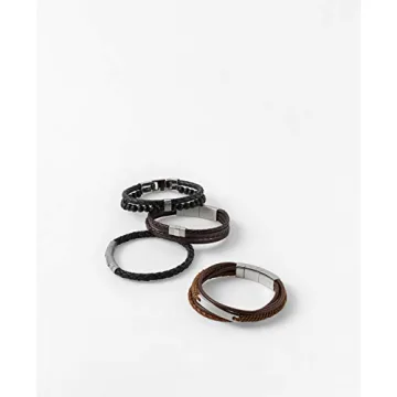 Fossil Men's Black/Silver Braided Leather Bracelet