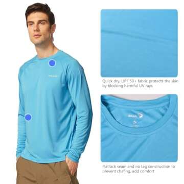 BALEAF Men's Sun Protection Shirts UV SPF T-Shirts UPF 50+ Long Sleeve Rash Guard Fishing Running Quick Dry Blue Size M