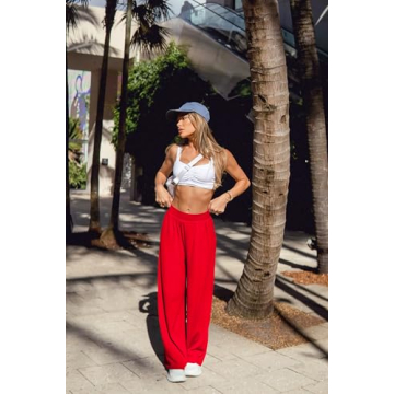 OQQ Women Pants Wide Leg High Waist Casual Lounge Pant