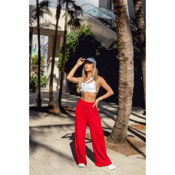 OQQ Women Pants Wide Leg High Waist Casual Lounge Pant