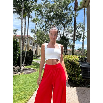 OQQ Women Pants Wide Leg High Waist Casual Lounge Pant