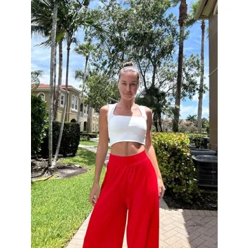 OQQ Women Pants Wide Leg High Waist Casual Lounge Pant