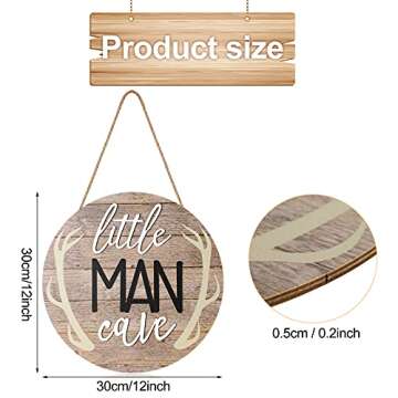 Blulu Little Man Cave Sign 12 x 12 Inch Little Man Cave Decoration for Nursery Wooden Wall Room Wall...