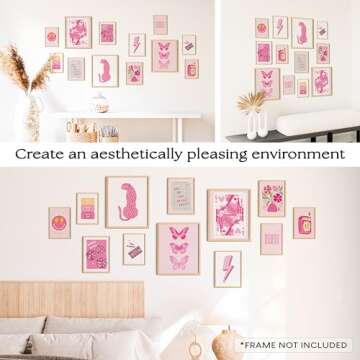 97 Decor Cute Preppy Room Decor Aesthetic - Pink Preppy Posters for Bedroom, Preppy Prints for Wall Decor, Light Pink Art Preppy Pictures, Dorm Wall Art for College Teen Girls Apartment Decorations