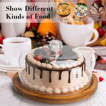 Bellsal Rotating Cake Stand with Clear Acrylic Dome Lid, Acacia Wood Cake Holder with Lid, Cake Plate with Lid for Baking Gifts, Cake Display Server Tray for Birthday Party Weddings