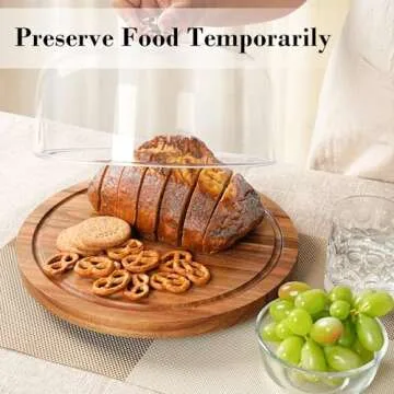 Bellsal Rotating Cake Stand with Clear Acrylic Dome Lid, Acacia Wood Cake Holder with Lid, Cake Plate with Lid for Baking Gifts, Cake Display Server Tray for Birthday Party Weddings