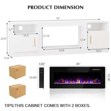 Lemberi Fireplace tv Stand with 36 inch Fireplace Up to 80" TVs,LED Light Entertainment Center and S...