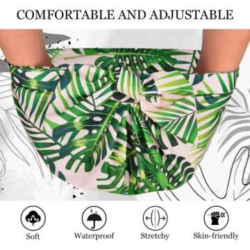 Luvruitaky Shower Cap for Women 2 PCS Luxury Shower Caps Reusable Waterproof Hair Cap for Shower with Adjustable Bowknot Hair Bath Cap (Stripe and Coconut Palm)