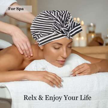 Luvruitaky Shower Cap for Women 2 PCS Luxury Shower Caps Reusable Waterproof Hair Cap for Shower with Adjustable Bowknot Hair Bath Cap (Stripe and Coconut Palm)