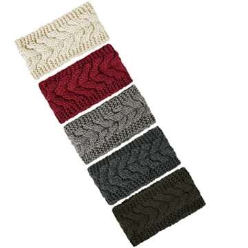 YSense 4 Pieces Ear Warmer Headband Women Winter Cable Knit Headband Twist Bowknot Ear Warmers Gifts Stocking Stuffers for Mom, A-Beige, Light Gray, Dark Gray, Black