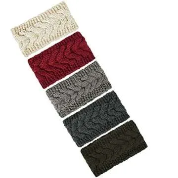 YSense 4 Pieces Ear Warmer Headband Women Winter Cable Knit Headband Twist Bowknot Ear Warmers Gifts Stocking Stuffers for Mom, A-Beige, Light Gray, Dark Gray, Black