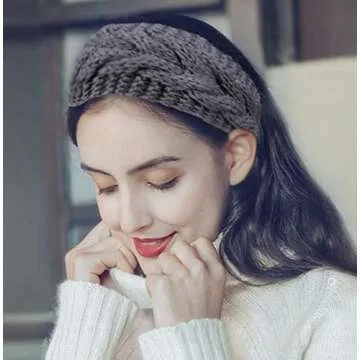 YSense 4 Pieces Ear Warmer Headband Women Winter Cable Knit Headband Twist Bowknot Ear Warmers Gifts Stocking Stuffers for Mom, A-Beige, Light Gray, Dark Gray, Black