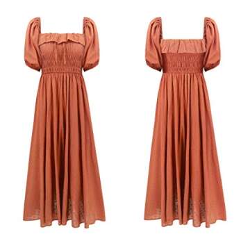 R.Vivimos Women Summer Half Sleeve Cotton Ruffled Vintage Elegant Backless A Line Flowy Long Dresses (Large, Orange#1)