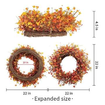 22 Inch Fall Wreaths for Front Door Artificial Orange Eucalyptus Berry Autumn Wreath with Daisy Jasmine Flowers Farmhouse Fall Flower Wreath for Front Door Outside Indoors
