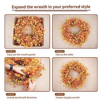 22 Inch Fall Wreaths for Front Door Artificial Orange Eucalyptus Berry Autumn Wreath with Daisy Jasmine Flowers Farmhouse Fall Flower Wreath for Front Door Outside Indoors