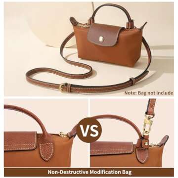 KOMHPS Purse Straps Replacement, Leather Handbag Crossbody Shoulder Strap Kit Adjustable for Mini Tote Bag Women