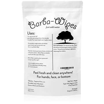 Barba-Wipes | Super Soft Compressed Wipe | Compressed Towel | Expandable Towel | 100% Viscose | Biodegradable Eco-Friendly | Home Beauty Backpacking Camping Accessories | 250 Count Resealable Bag