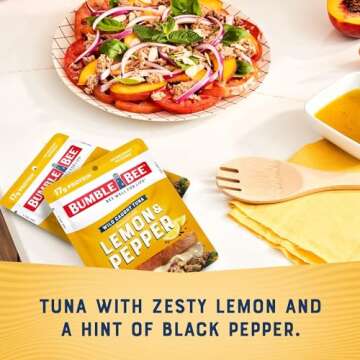 Bumble Bee Lemon & Pepper Seasoned Tuna, 2.5 oz Pouch - Ready to Eat - Wild Caught Tuna Packet - 17g Protein per Serving - Gluten Free