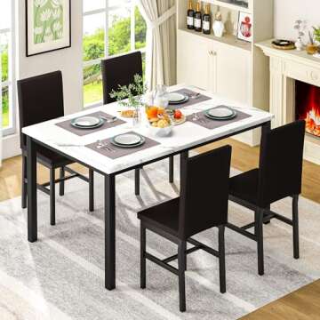 DKLGG Dining Table Set for 4, Modern Kitchen & Dining Room Sets 5 Pieces Dining Table Set Faux Marbl...