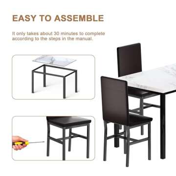 DKLGG Dining Table Set for 4, Modern Kitchen & Dining Room Sets 5 Pieces Dining Table Set Faux Marble Table and 4 PU Leather Chairs for Small Space, Home Kitchen, Apartment, White & Brown