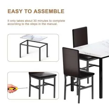 DKLGG Dining Table Set for 4, Modern Kitchen & Dining Room Sets 5 Pieces Dining Table Set Faux Marble Table and 4 PU Leather Chairs for Small Space, Home Kitchen, Apartment, White & Brown
