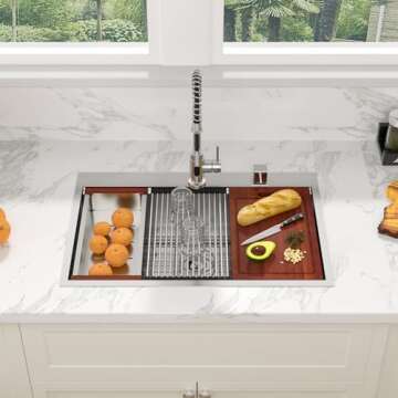 32 Kitchen Sink Drop In - Sarlai 32 x 22 Inch Stainless Steel Sink Topmount Ledge Workstation 16 Gau...