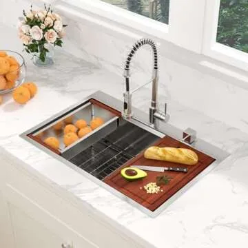 32 Kitchen Sink Drop In - Sarlai 32 x 22 Inch Stainless Steel Sink Topmount Ledge Workstation 16 Gauge Deep Single Bowl Overmount Kitchen Sinks Basin