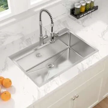 32 Kitchen Sink Drop In - Sarlai 32 x 22 Inch Stainless Steel Sink Topmount Ledge Workstation 16 Gauge Deep Single Bowl Overmount Kitchen Sinks Basin
