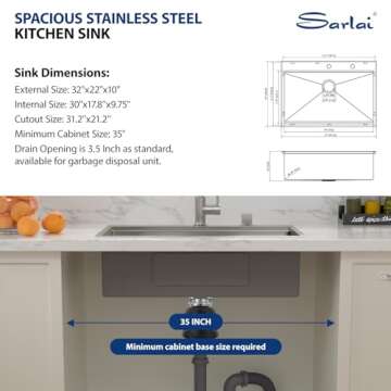 32 Kitchen Sink Drop In - Sarlai 32 x 22 Inch Stainless Steel Sink Topmount Ledge Workstation 16 Gauge Deep Single Bowl Overmount Kitchen Sinks Basin
