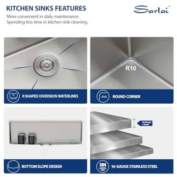 32 Kitchen Sink Drop In - Sarlai 32 x 22 Inch Stainless Steel Sink Topmount Ledge Workstation 16 Gauge Deep Single Bowl Overmount Kitchen Sinks Basin