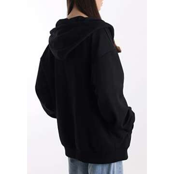 MAJECLO Women's Comfy Lightweight Oversized Zip Up Hoodie Sweatshirt (X-Large, Oversized_Black)
