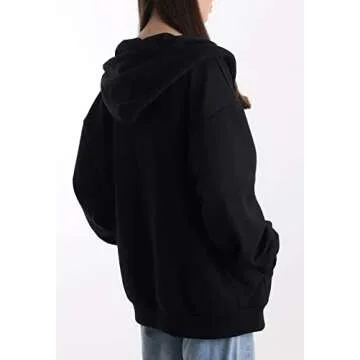 MAJECLO Women's Comfy Lightweight Oversized Zip Up Hoodie Sweatshirt (X-Large, Oversized_Black)