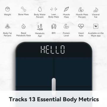 WYZE Smart Scale X for Body Weight, Digital Bathroom Scale for BMI, Body Fat, Water and Muscle, Heart Rate Monitor, Body Composition Analyzer for People, Baby, Pet, 400 lb, Black