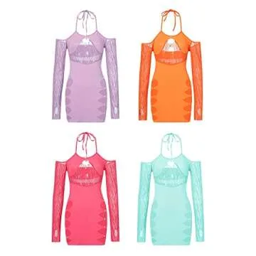 Women Sexy Halter Mini Dress Y2k Cutout Bodycon Hollow Out Sexy Low Cut Aesthetic Short Dresses Night Club Party (Pink, Medium)