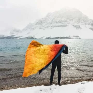 Rumpl The Down Blanket | Outdoor Camping Blankets for Traveling, Picnics, Beach Trips, Concerts | Pyro Tri-Fade, 1-Person