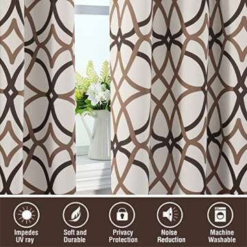 H.VERSAILTEX Blackout Curtains Printed Design 84 Inch Length 2 Panels Set Thermal Insulated Curtains for Bedroom Living Room Geometric Modern Grommet Window Drapes - Taupe and Brown