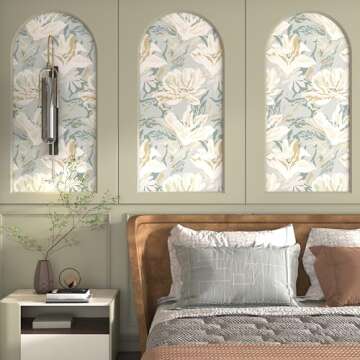 Theper Removable Wallpaper Floral Peel and Stick Wallpaper Boho 17.3"×78.8" Floral Wallpaper Self Adhesive Wallpaper for Bedroom Vintage Wallpaper for Bathroom Home Wall Paper Floral Contact Paper