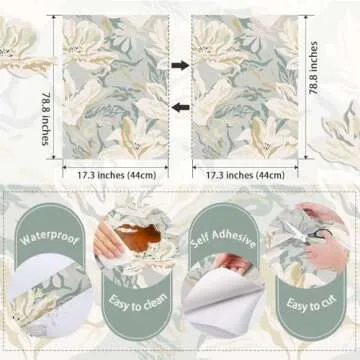 Theper Removable Wallpaper Floral Peel and Stick Wallpaper Boho 17.3"×78.8" Floral Wallpaper Self Adhesive Wallpaper for Bedroom Vintage Wallpaper for Bathroom Home Wall Paper Floral Contact Paper