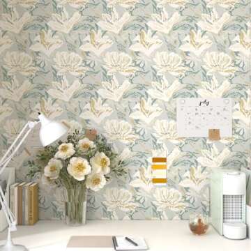 Theper Removable Wallpaper Floral Peel and Stick Wallpaper Boho 17.3"×78.8" Floral Wallpaper Self Adhesive Wallpaper for Bedroom Vintage Wallpaper for Bathroom Home Wall Paper Floral Contact Paper