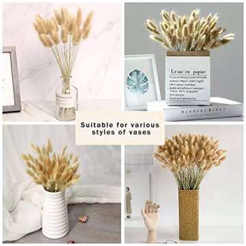 100pcs Natural Rabbit Tail Grass - Bunny Tails Dried Flowers,Used for Photo Props, Home Decor, Wedding, Party, Theme Decoration,16in(Natural Color)