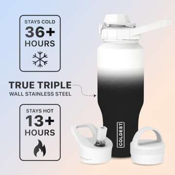 Coldest Sports Water Bottle - 3 in 1 Lids (Chug, Straw, Handle) - Insulated Stainless Steel Tumbler ...