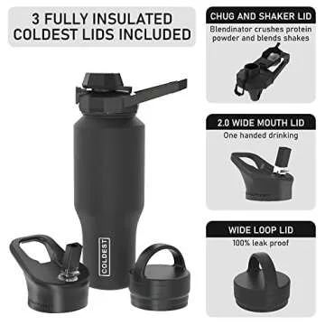 Coldest Sports Water Bottle - 3 in 1 Lids (Chug, Straw, Handle) - Insulated Stainless Steel Tumbler with Handle - Vacuum Water Flask Cup, Valentines Gifts for Him Her (36 oz, Hyperspace)
