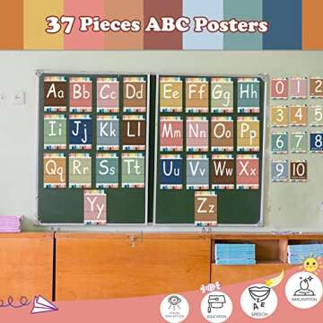 Bulletin Board Letters - ABC Alphabet Poster Classroom Decor Set Preschool English Poster Kindergart...