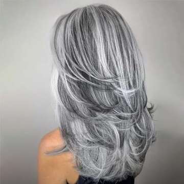 Long Layered Grey Wigs for Women Silver Wavy Wig Natural Looking Hair Replacement Wigs Synthetic Heat Resistant Hair Wig for Daily Party Use