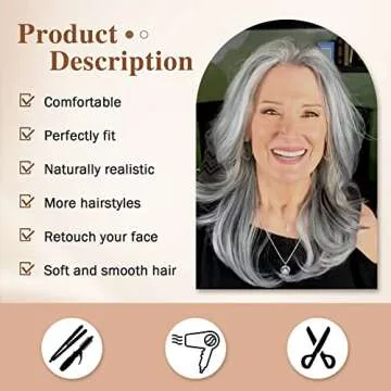 Long Layered Grey Wigs for Women Silver Wavy Wig Natural Looking Hair Replacement Wigs Synthetic Heat Resistant Hair Wig for Daily Party Use