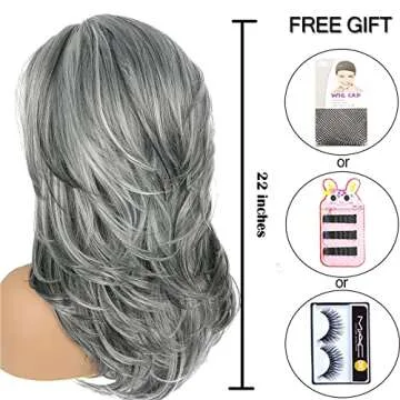 Long Layered Grey Wigs for Women Silver Wavy Wig Natural Looking Hair Replacement Wigs Synthetic Heat Resistant Hair Wig for Daily Party Use