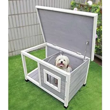 Petsfit Outdoor Wooden Dog House for Small Dogs, Light Grey, Small/33.6" L x 24.7" W x 23" H
